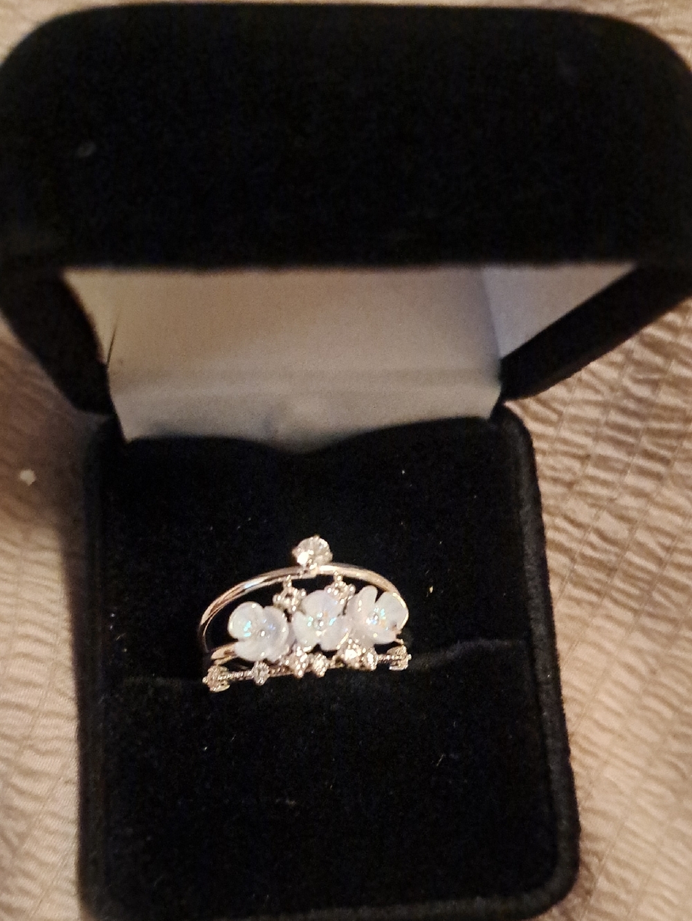 Sterling-Tone White Opal Floral Ring With 2 Accent Rings (Set Of 3 Rings!!)